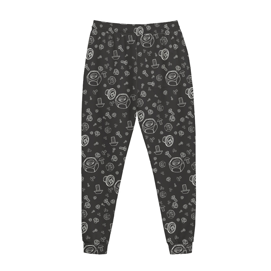 Mechanic Nuts and Bolts Pattern Print Jogger Pants