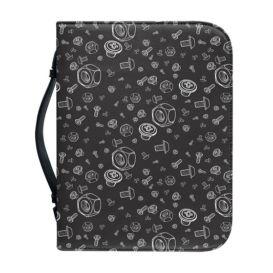 Mechanic Nuts and Bolts Pattern Print Leather Bible Cover