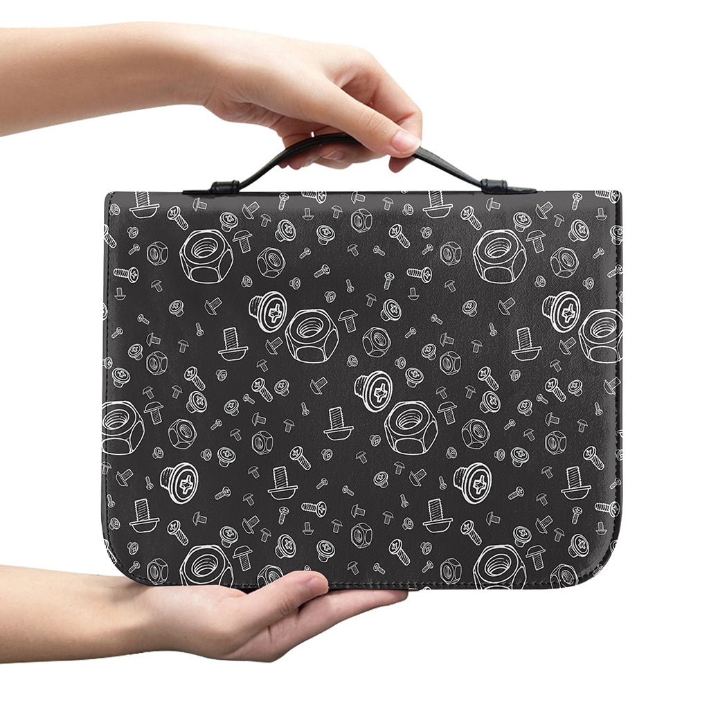 Mechanic Nuts and Bolts Pattern Print Leather Bible Cover