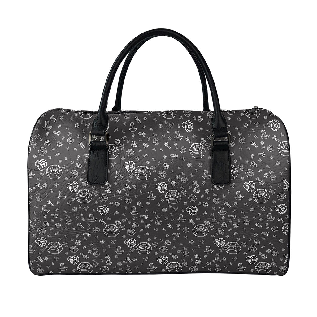 Mechanic Nuts and Bolts Pattern Print Leather Duffle Bag