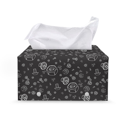 Mechanic Nuts and Bolts Pattern Print Leather Tissue Box Cover