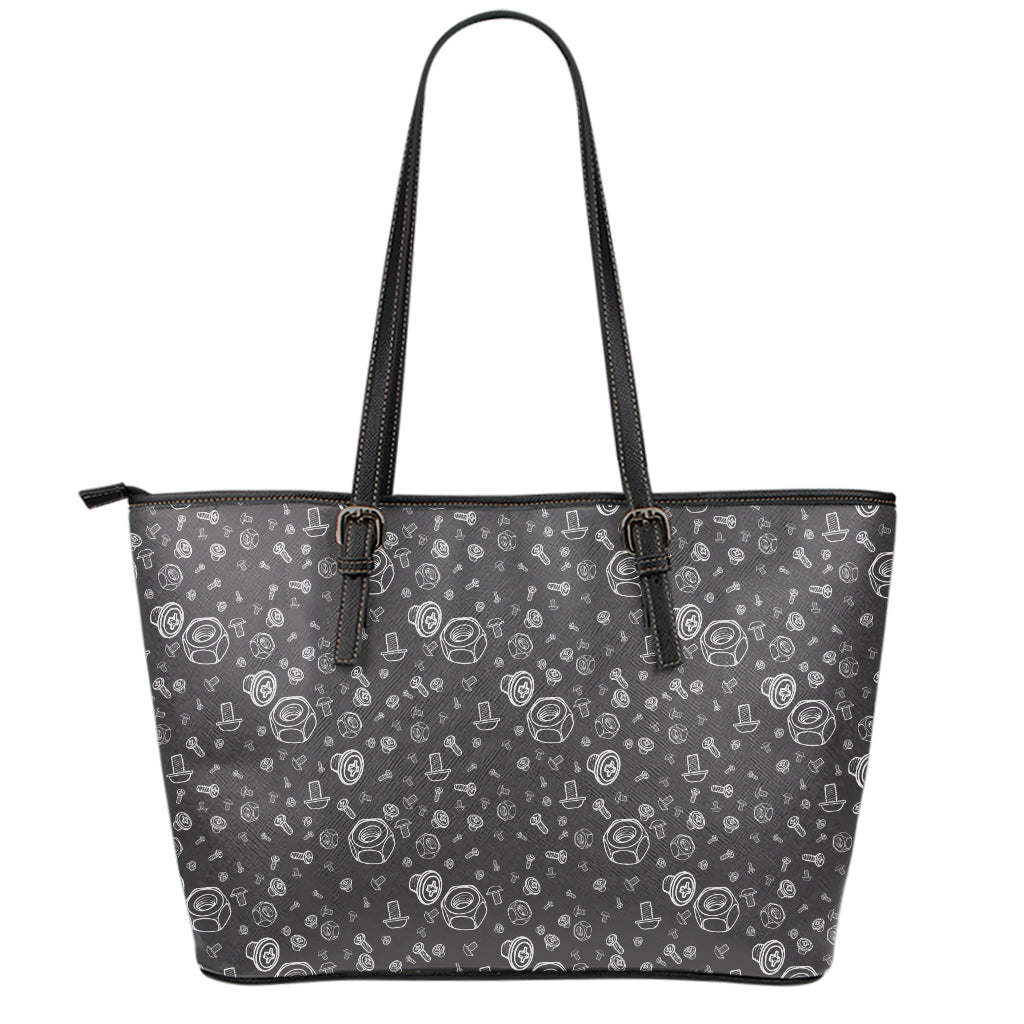 Mechanic Nuts and Bolts Pattern Print Leather Tote Bag