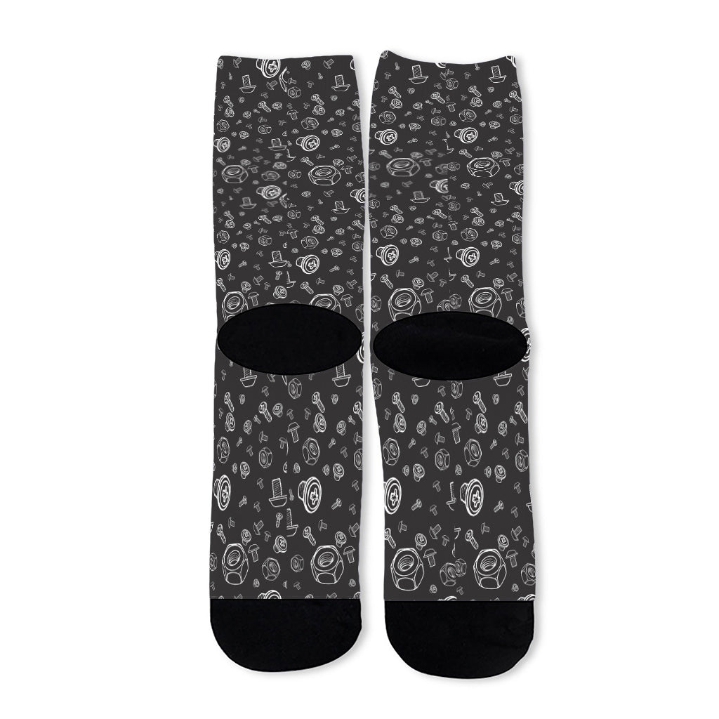 Mechanic Nuts and Bolts Pattern Print Long Socks