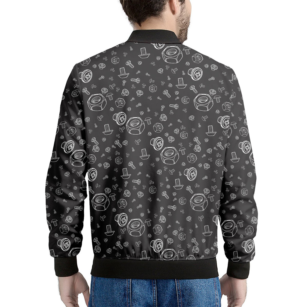 Mechanic Nuts and Bolts Pattern Print Men's Bomber Jacket