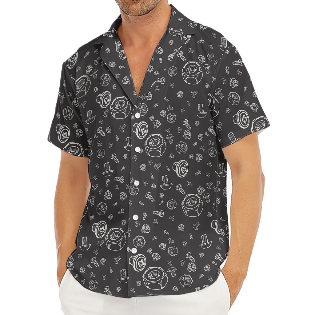 Mechanic Nuts and Bolts Pattern Print Men's Deep V-Neck Shirt