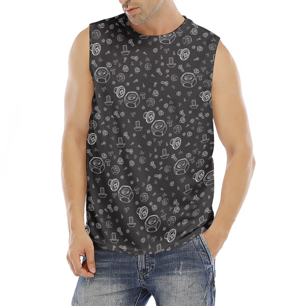 Mechanic Nuts and Bolts Pattern Print Men's Fitness Tank Top