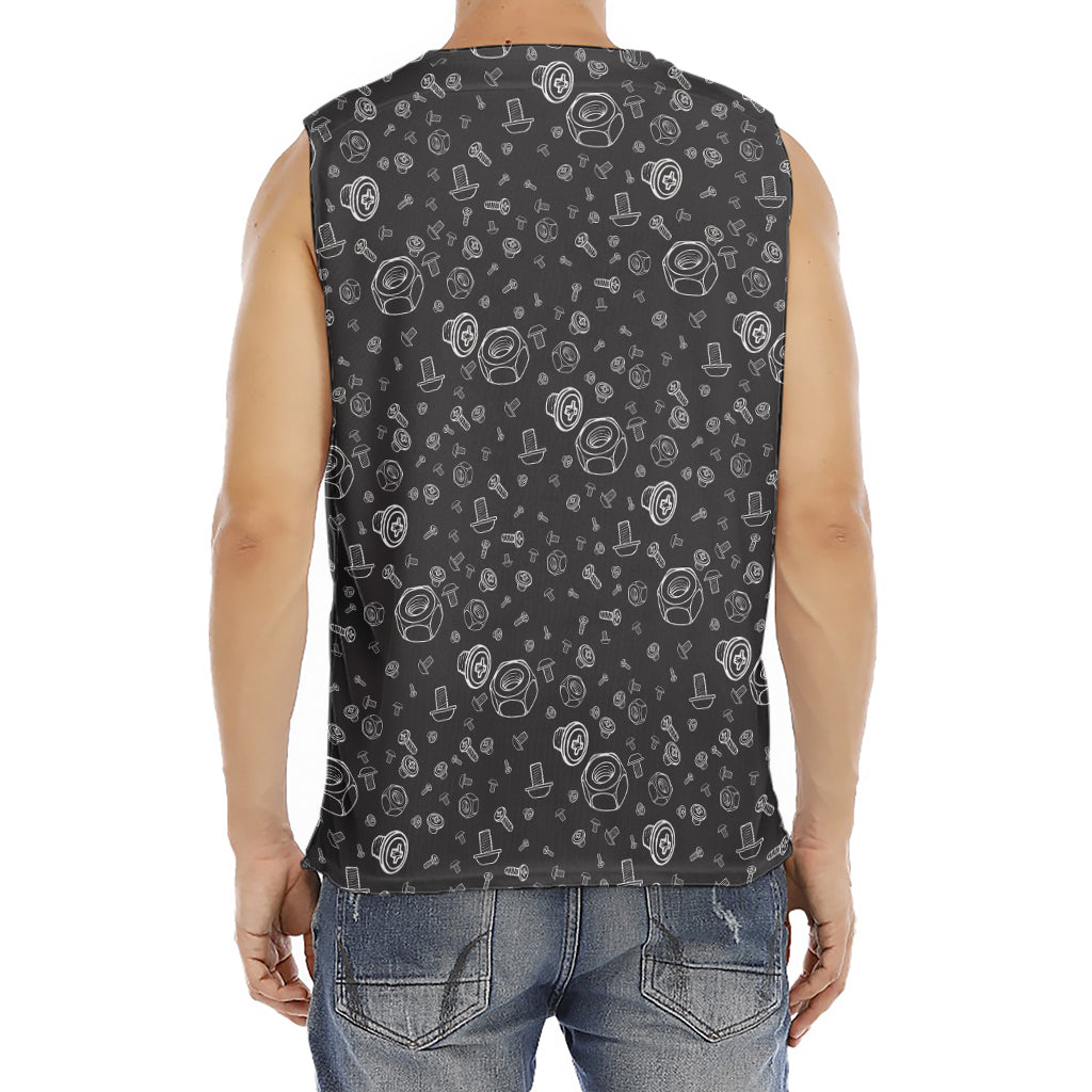 Mechanic Nuts and Bolts Pattern Print Men's Fitness Tank Top