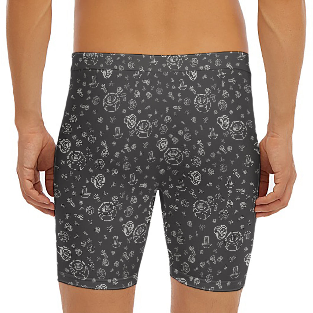 Mechanic Nuts and Bolts Pattern Print Men's Long Boxer Briefs