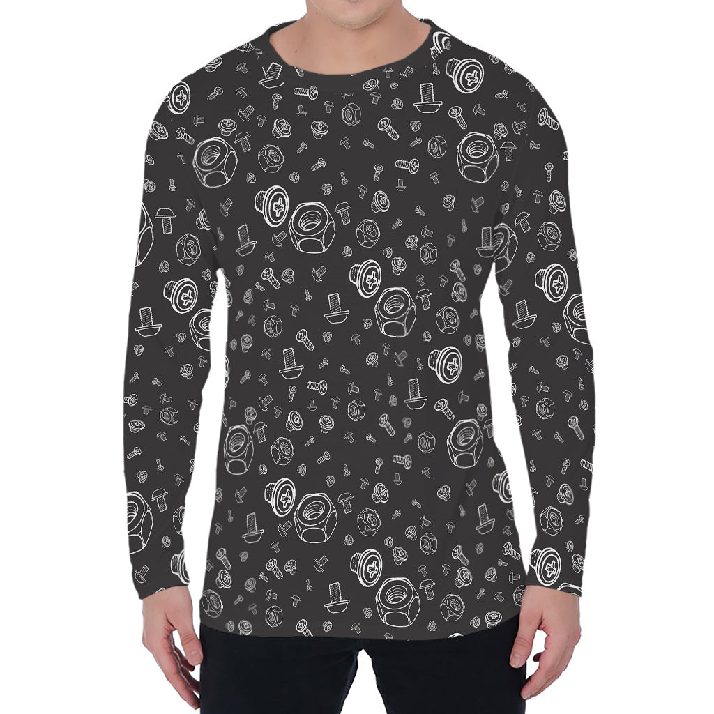 Mechanic Nuts and Bolts Pattern Print Men's Long Sleeve T-Shirt