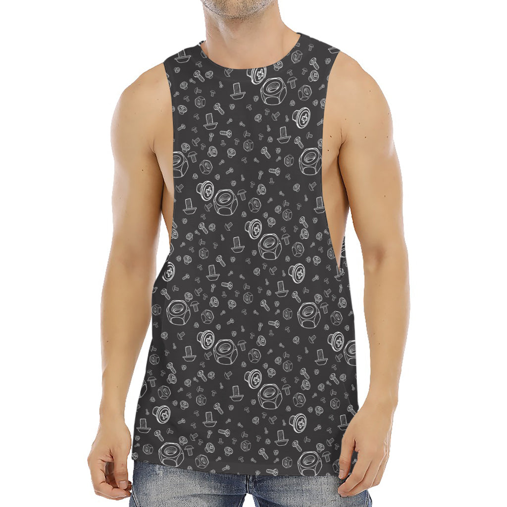 Mechanic Nuts and Bolts Pattern Print Men's Muscle Tank Top