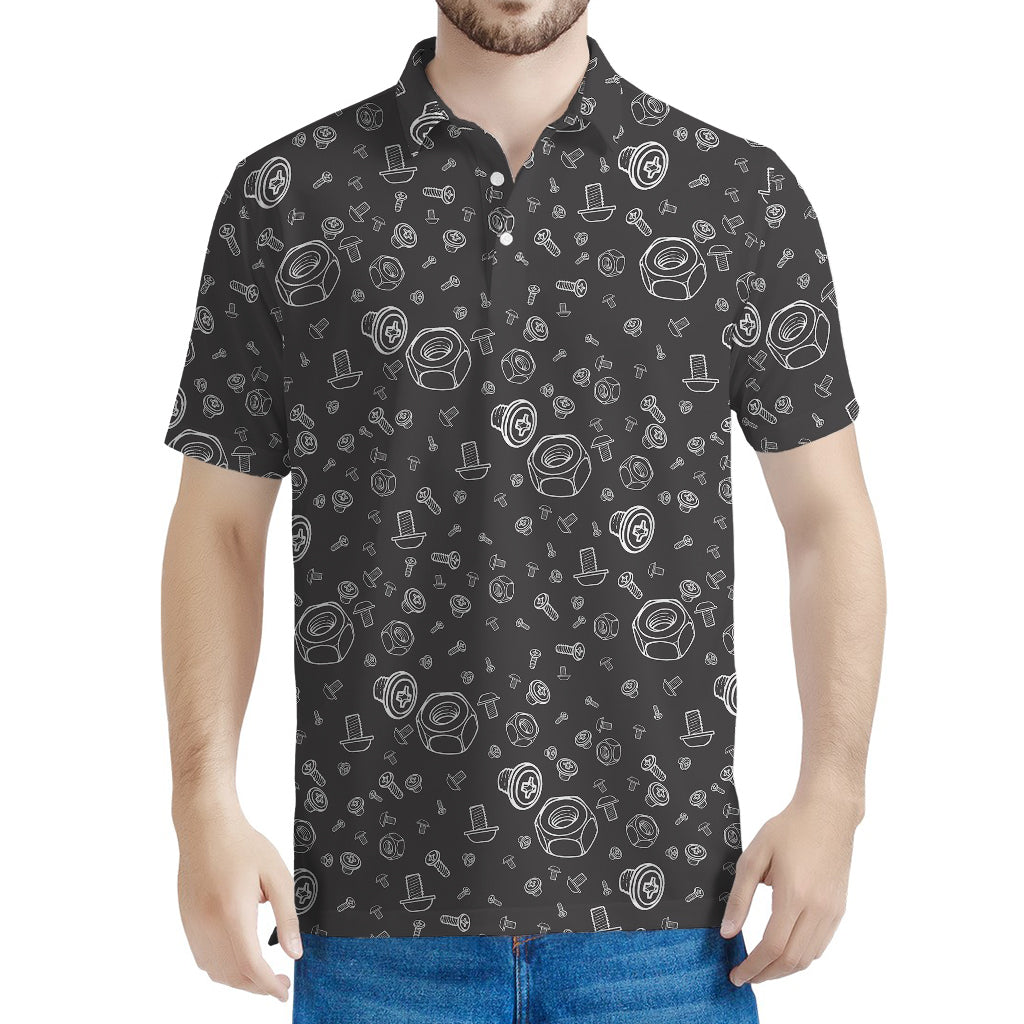 Mechanic Nuts and Bolts Pattern Print Men's Polo Shirt