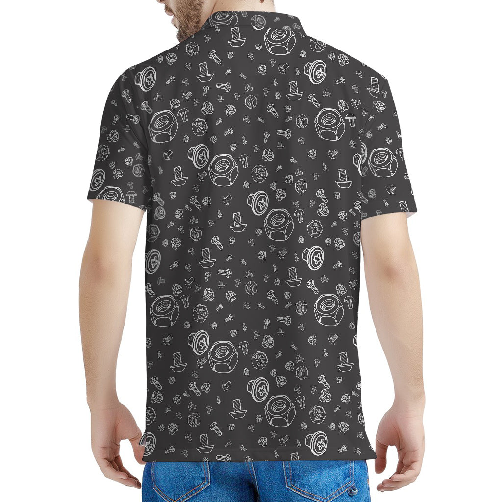 Mechanic Nuts and Bolts Pattern Print Men's Polo Shirt