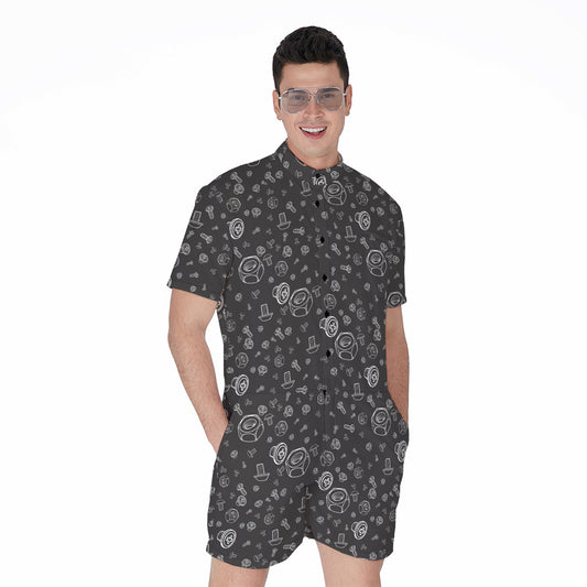 Mechanic Nuts and Bolts Pattern Print Men's Rompers