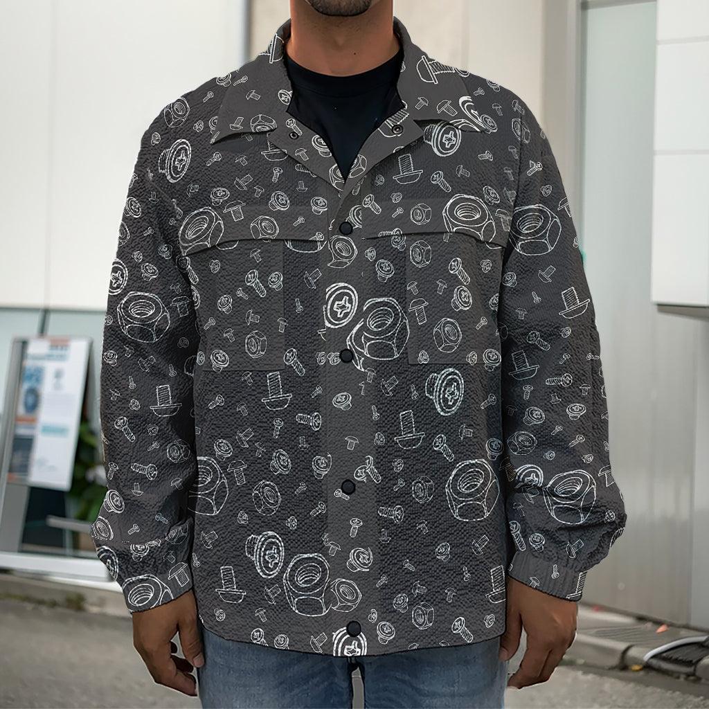 Mechanic Nuts and Bolts Pattern Print Men's Shirt Jacket