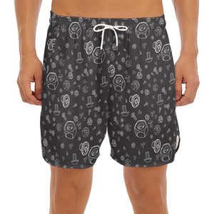 Mechanic Nuts and Bolts Pattern Print Men's Split Running Shorts