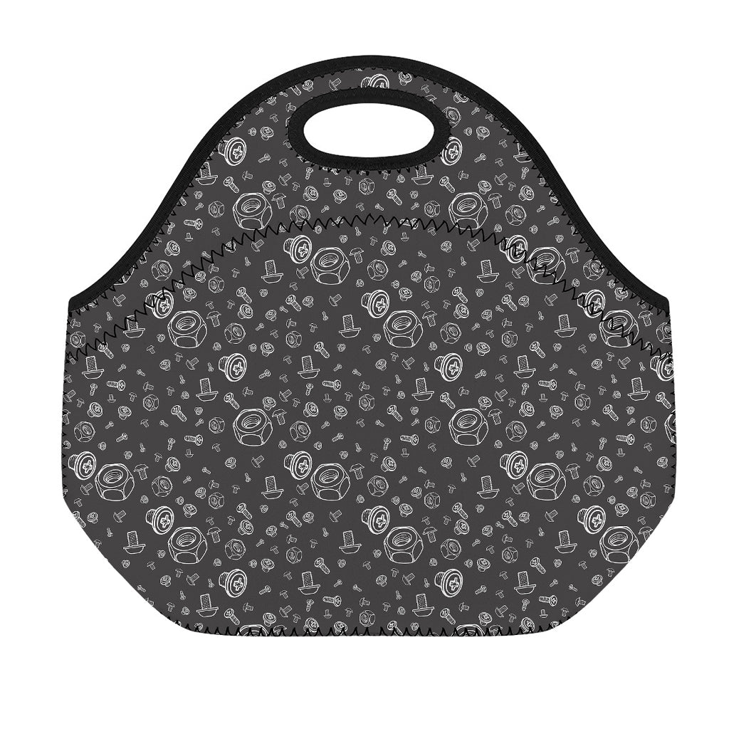 Mechanic Nuts and Bolts Pattern Print Neoprene Lunch Bag