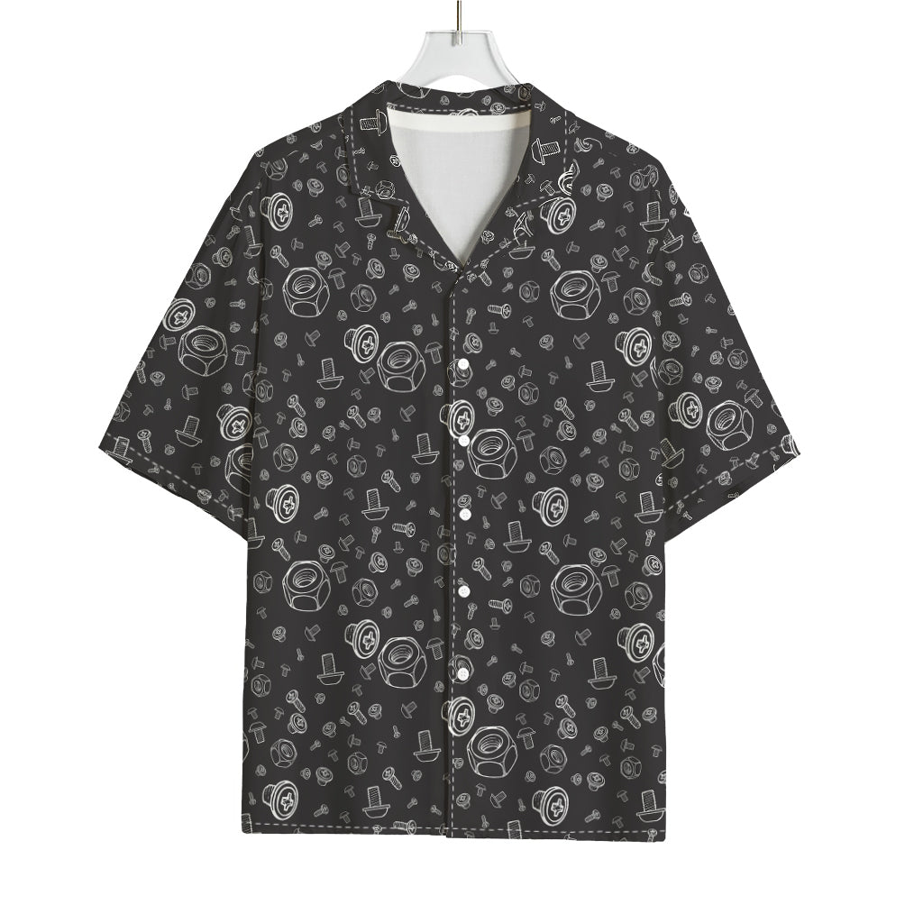 Mechanic Nuts and Bolts Pattern Print Rayon Hawaiian Shirt