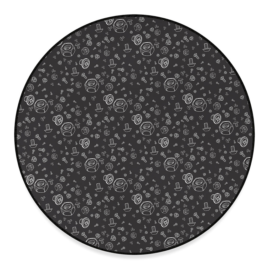 Mechanic Nuts and Bolts Pattern Print Round Floor Mat