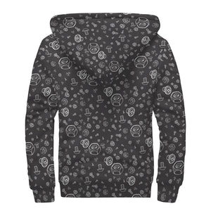 Mechanic Nuts and Bolts Pattern Print Sherpa Lined Zip Up Hoodie