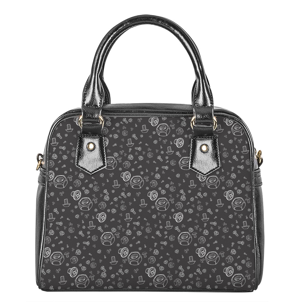 Mechanic Nuts and Bolts Pattern Print Shoulder Handbag