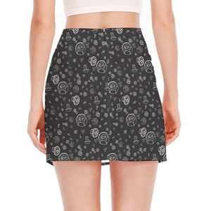 Mechanic Nuts and Bolts Pattern Print Side Slit Mini Skirt