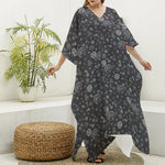 Mechanic Nuts and Bolts Pattern Print Silk V-Neck Kaftan Dress