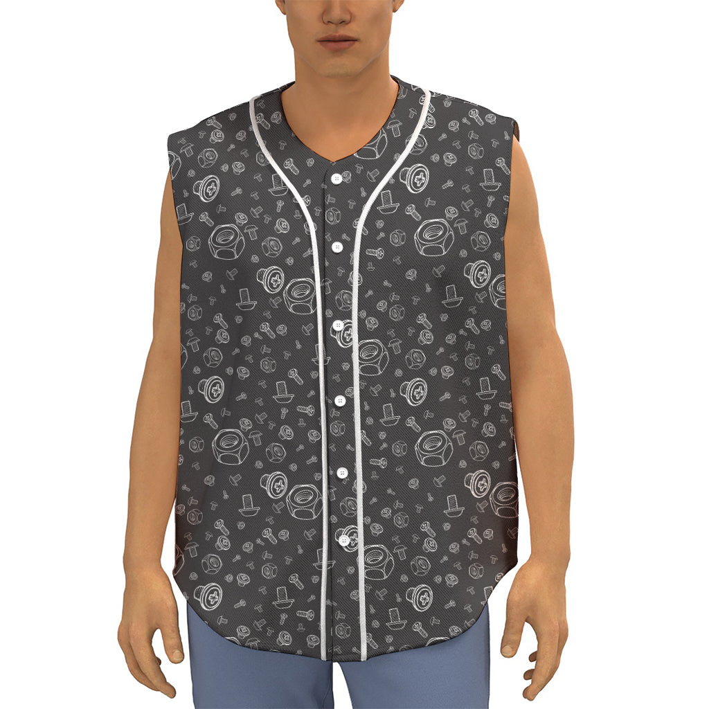 Mechanic Nuts and Bolts Pattern Print Sleeveless Baseball Jersey