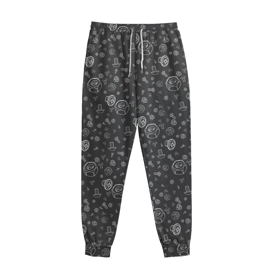 Mechanic Nuts and Bolts Pattern Print Sweatpants