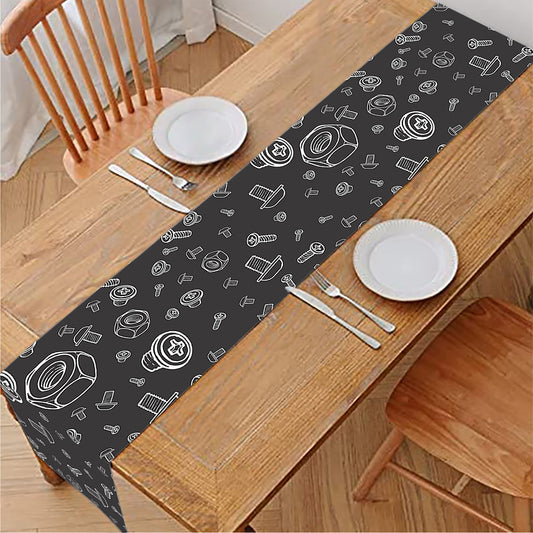 Mechanic Nuts and Bolts Pattern Print Table Runner