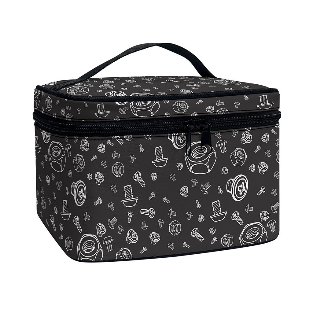 Mechanic Nuts and Bolts Pattern Print Travel Makeup Bag
