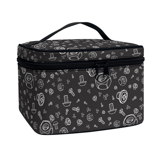 Mechanic Nuts and Bolts Pattern Print Travel Makeup Bag