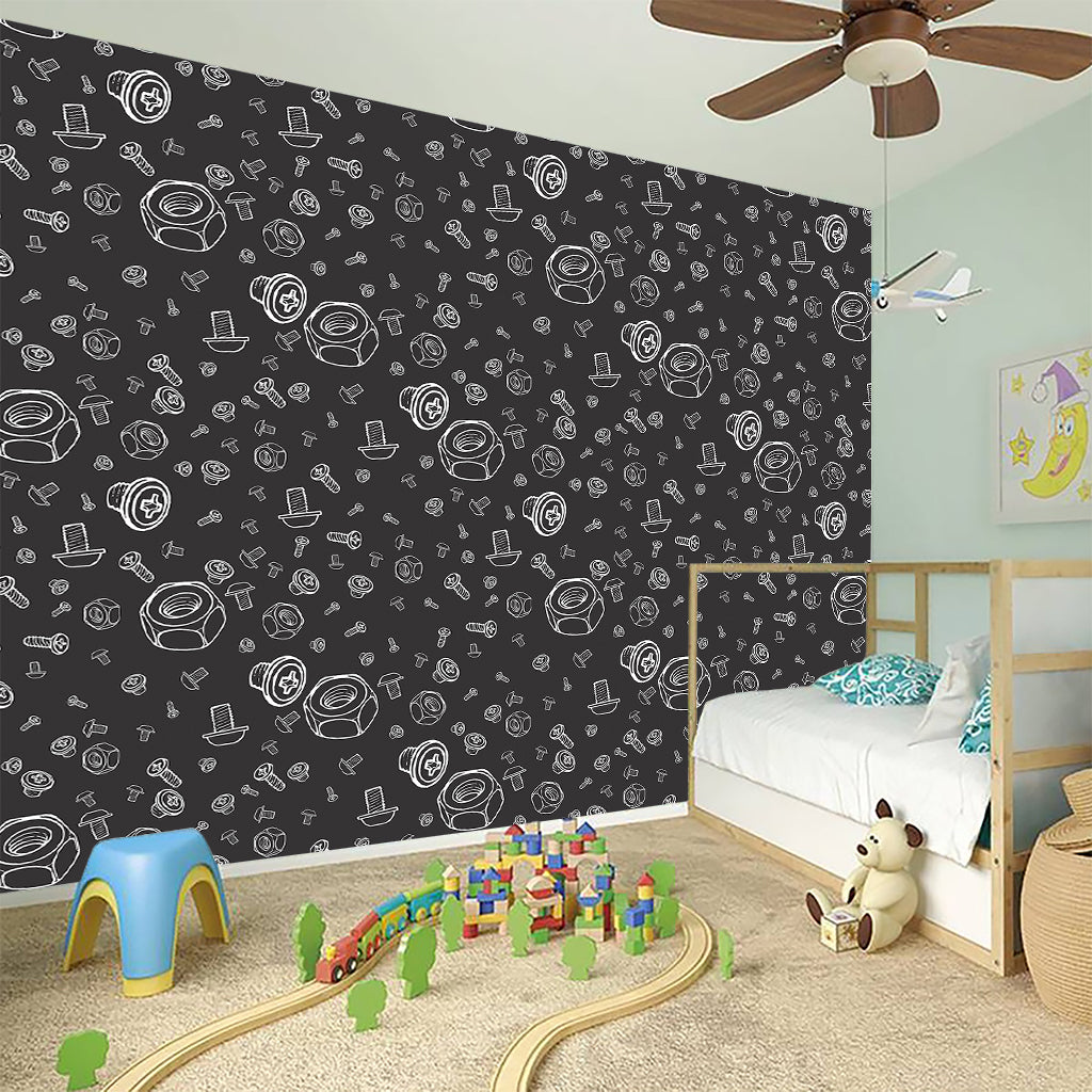 Mechanic Nuts and Bolts Pattern Print Wall Sticker