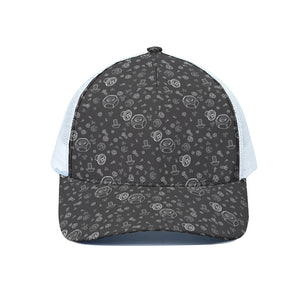 Mechanic Nuts and Bolts Pattern Print White Mesh Trucker Cap