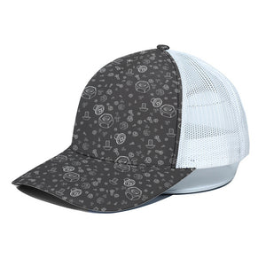 Mechanic Nuts and Bolts Pattern Print White Mesh Trucker Cap