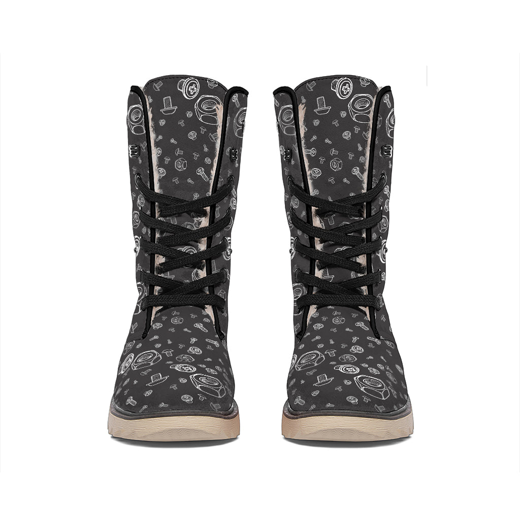 Mechanic Nuts and Bolts Pattern Print Winter Boots