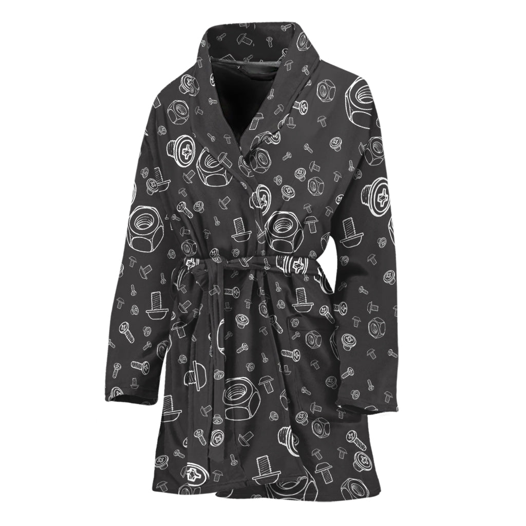 Mechanic Nuts and Bolts Pattern Print Women's Bathrobe