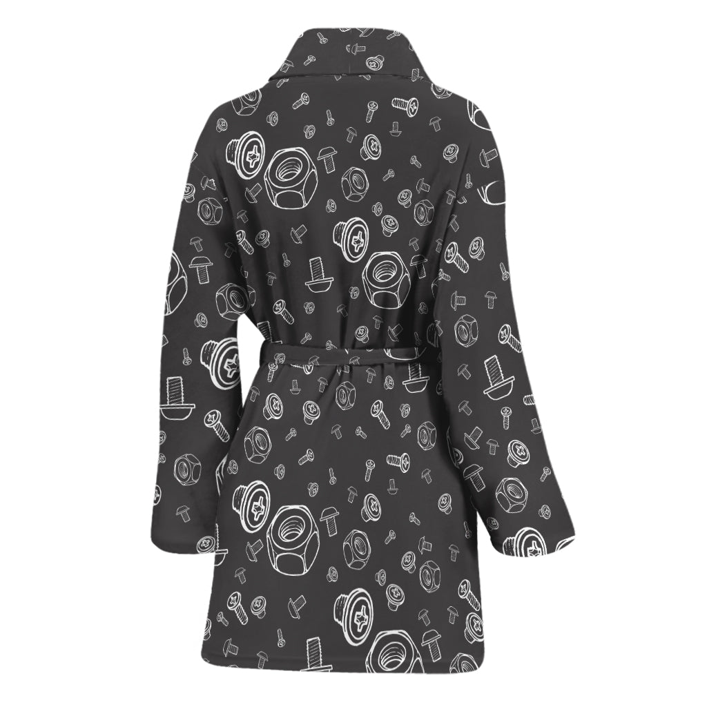 Mechanic Nuts and Bolts Pattern Print Women's Bathrobe