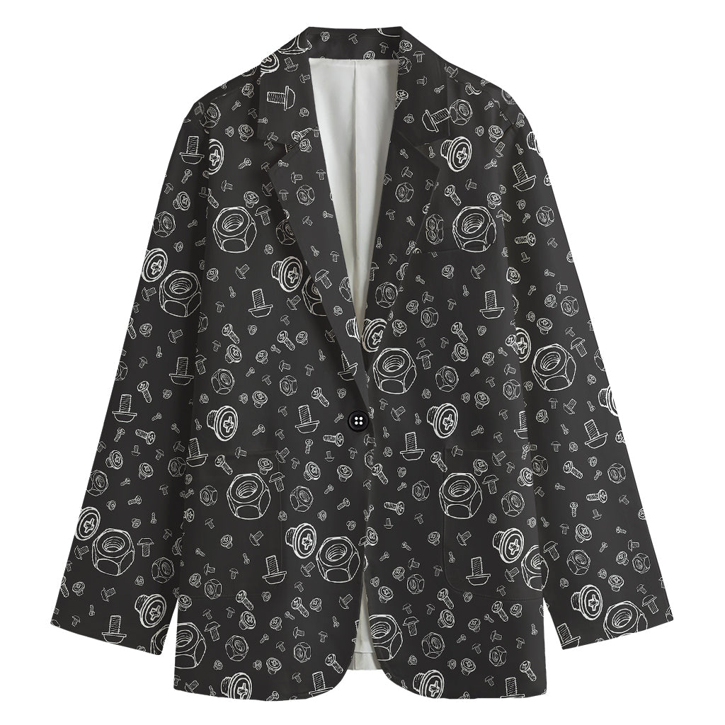 Mechanic Nuts and Bolts Pattern Print Women's Blazer