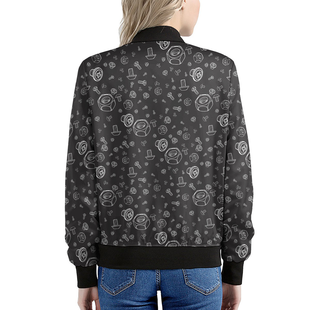 Mechanic Nuts and Bolts Pattern Print Women's Bomber Jacket