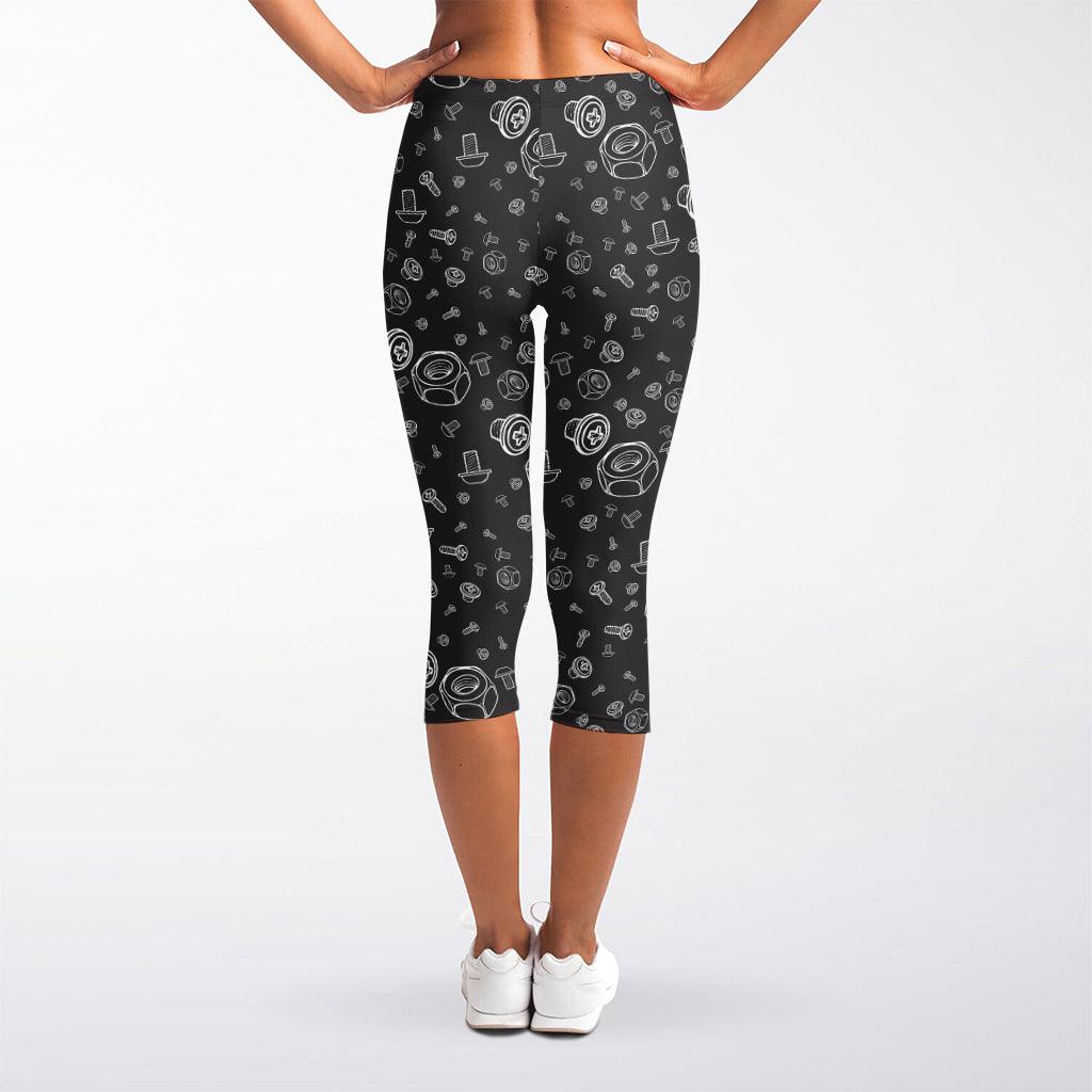 Mechanic Nuts and Bolts Pattern Print Women's Capri Leggings