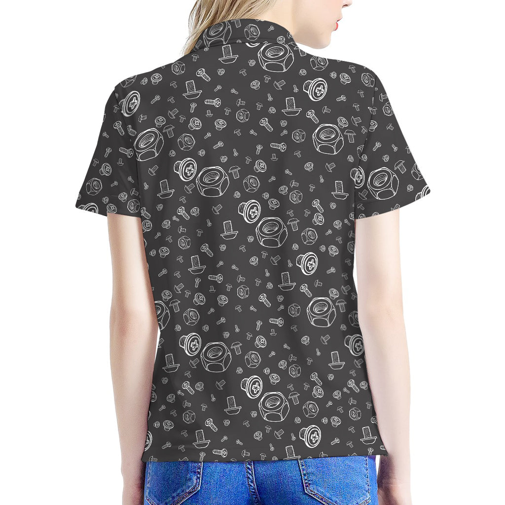 Mechanic Nuts and Bolts Pattern Print Women's Polo Shirt