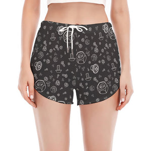 Mechanic Nuts and Bolts Pattern Print Women's Split Running Shorts