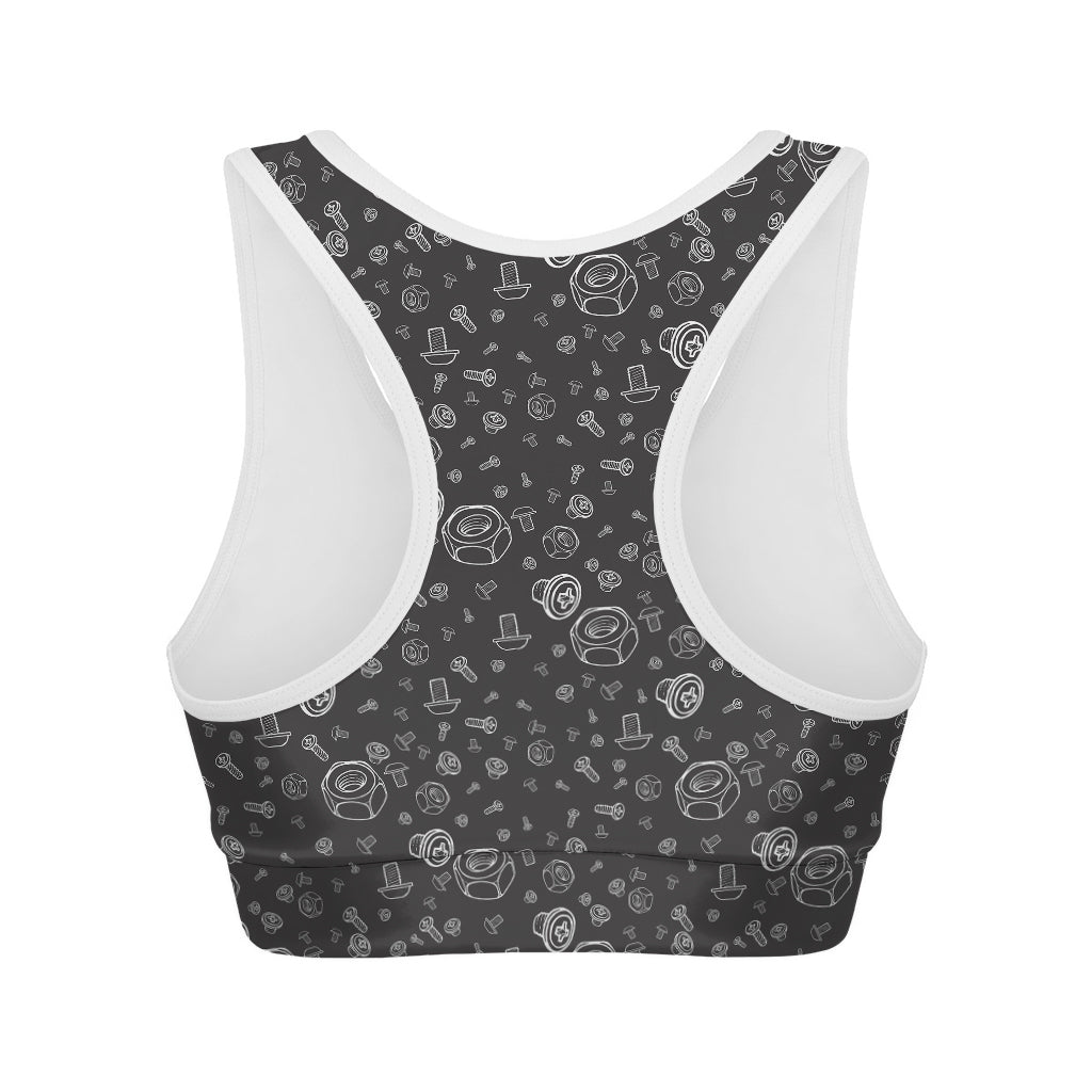 Mechanic Nuts and Bolts Pattern Print Women's Sports Bra