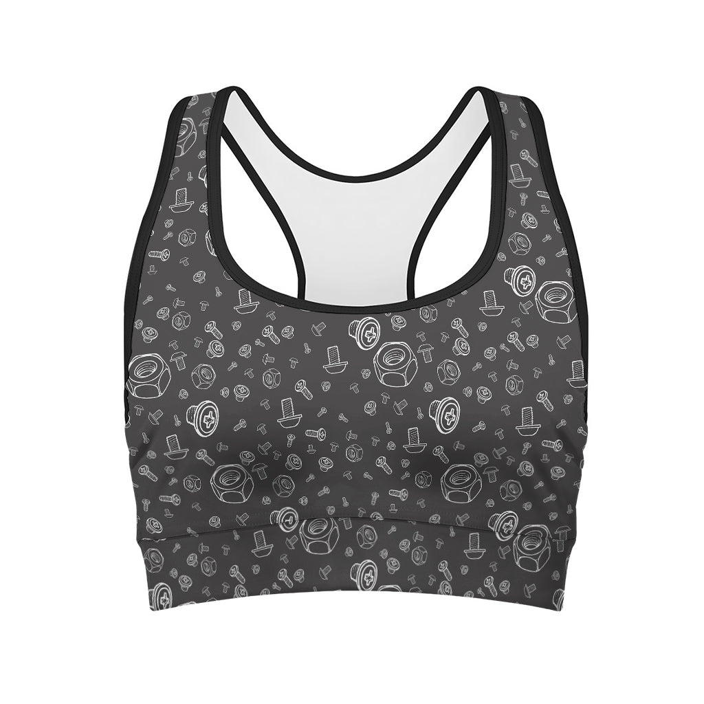 Mechanic Nuts and Bolts Pattern Print Women's Sports Bra