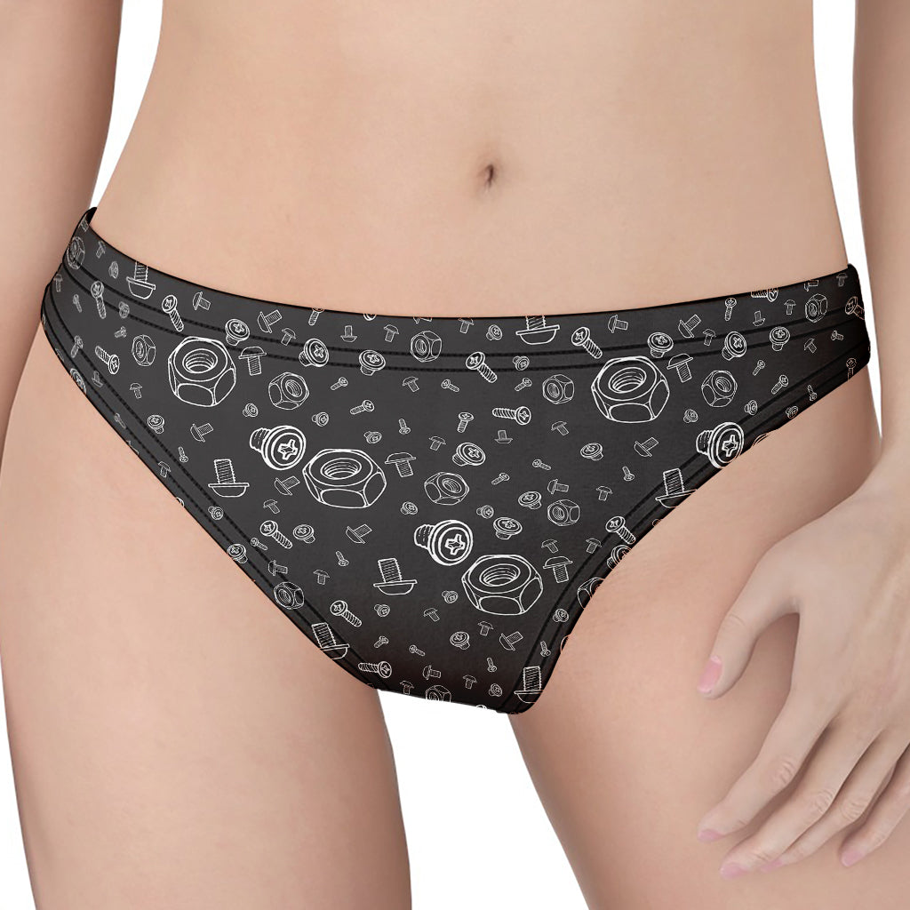 Mechanic Nuts and Bolts Pattern Print Women's Thong