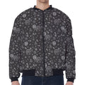 Mechanic Nuts and Bolts Pattern Print Zip Sleeve Bomber Jacket