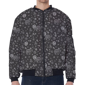 Mechanic Nuts and Bolts Pattern Print Zip Sleeve Bomber Jacket