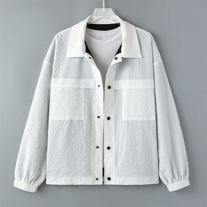 White Daisy Flower Print Men's Shirt Jacket