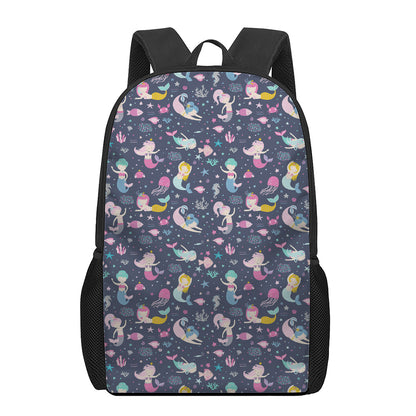 Mermaid Cartoon Pattern Print 17 Inch Backpack