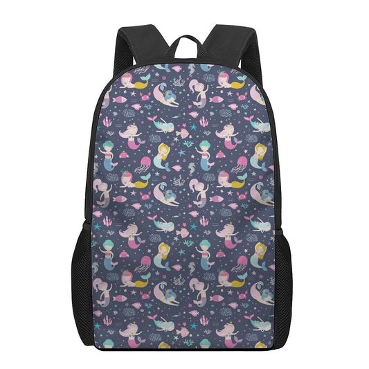 Mermaid Cartoon Pattern Print 17 Inch Backpack